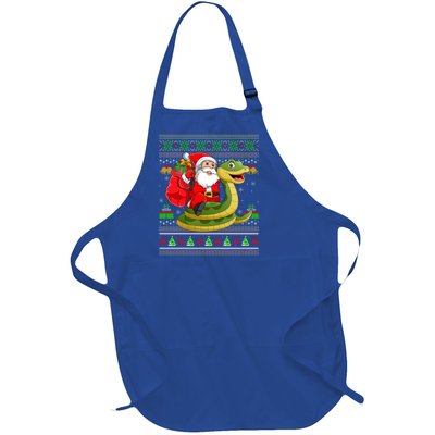 Ugly Xmas Funny Santa Riding Snake Christmas Gift Full-Length Apron With Pockets