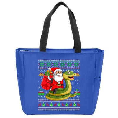 Ugly Xmas Funny Santa Riding Snake Christmas Gift Zip Tote Bag