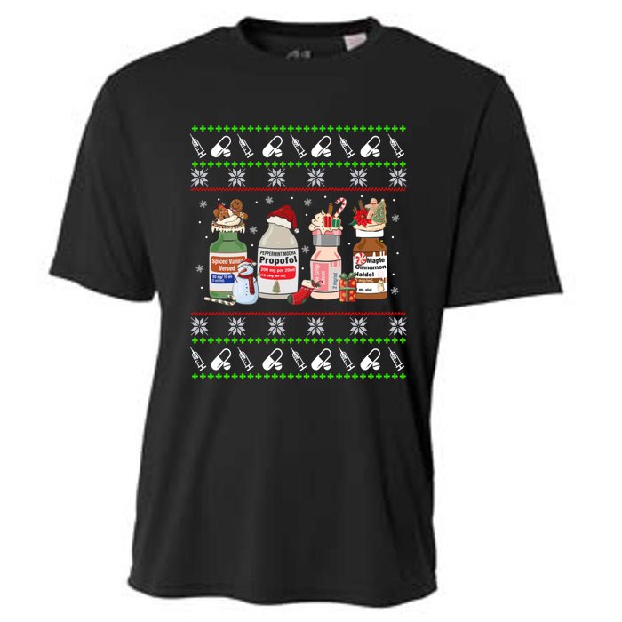 Ugly Xmas Funny Propofol Christmas Nurse Crna Pacu Er Ed Icu Cooling Performance Crew T-Shirt