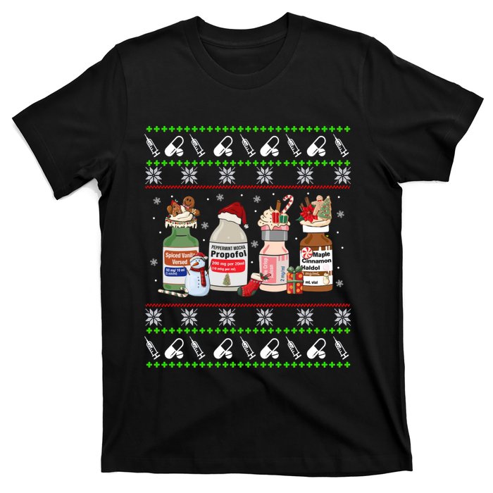 Ugly Xmas Funny Propofol Christmas Nurse Crna Pacu Er Ed Icu T-Shirt