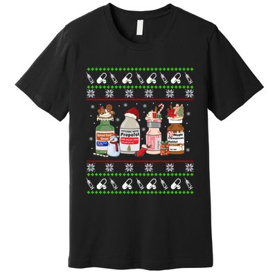 Ugly Xmas Funny Propofol Christmas Nurse Crna Pacu Er Ed Icu Premium T-Shirt