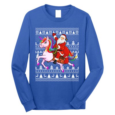 Ugly Xmas Funny Santa Riding Unicorn Christmas Gift Long Sleeve Shirt