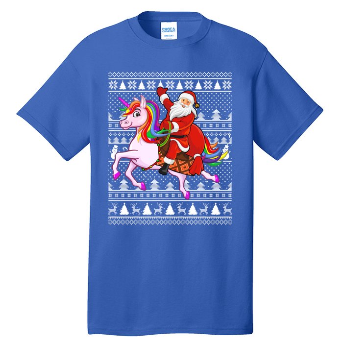 Ugly Xmas Funny Santa Riding Unicorn Christmas Gift Tall T-Shirt