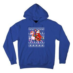 Ugly Xmas Funny Santa Riding Unicorn Christmas Gift Tall Hoodie