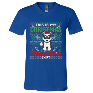 Ugly Xmas Holiday This Is My Siberian Husky Dog Christmas Great Gift V-Neck T-Shirt