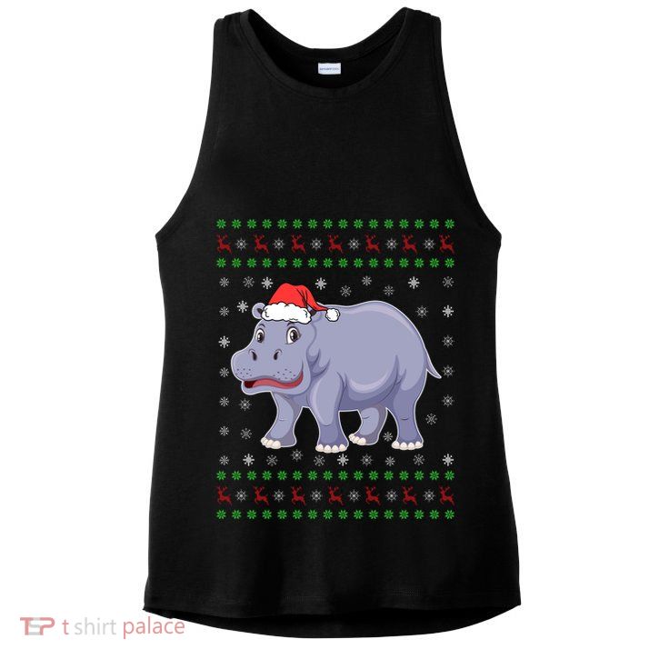 Ugly Xmas Hippo Graphic Funny Ugly Sweater Christmas Cute Gift Ladies PosiCharge Tri-Blend Wicking Tank