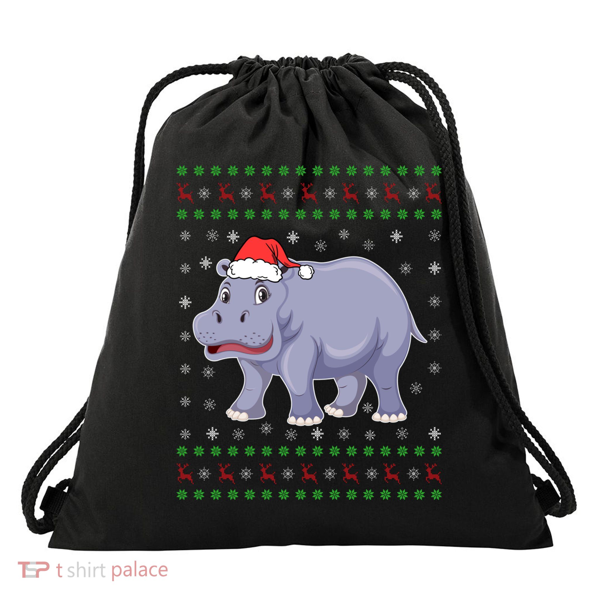 Ugly Xmas Hippo Graphic Funny Ugly Sweater Christmas Cute Gift Drawstring Bag