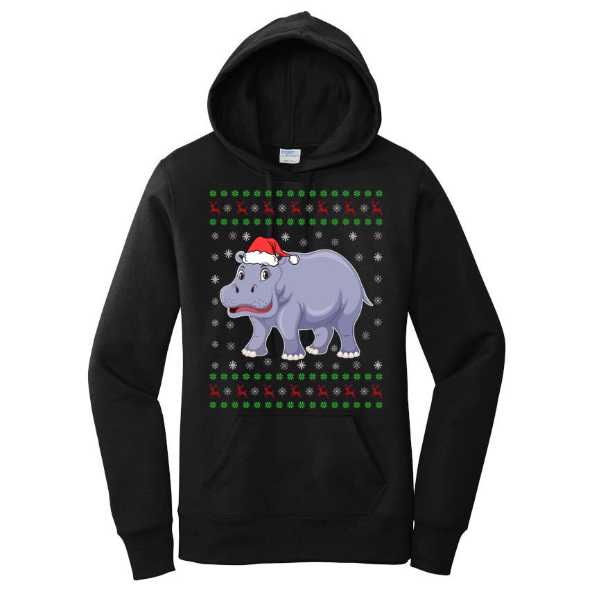 Ugly Xmas Hippo Graphic Funny Ugly Sweater Christmas Cute Gift Women's Pullover Hoodie