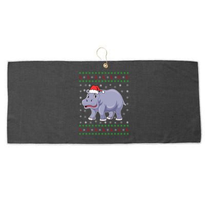 Ugly Xmas Hippo Graphic Funny Ugly Sweater Christmas Cute Gift Large Microfiber Waffle Golf Towel