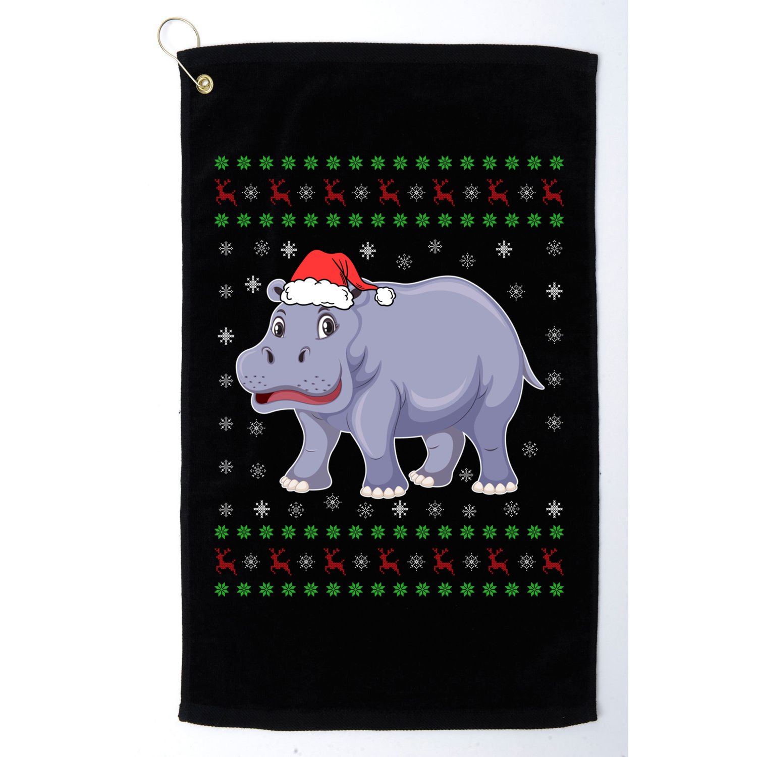 Ugly Xmas Hippo Graphic Funny Ugly Sweater Christmas Cute Gift Golf Towel