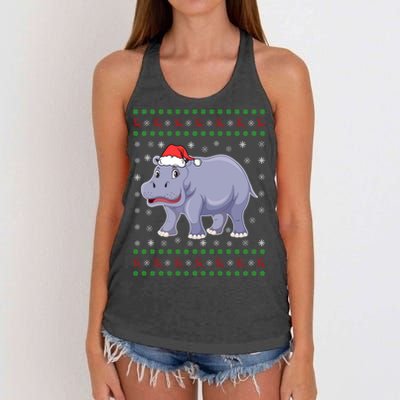 Ugly Xmas Hippo Graphic Funny Ugly Sweater Christmas Cute Gift Women's Knotted Racerback Tank