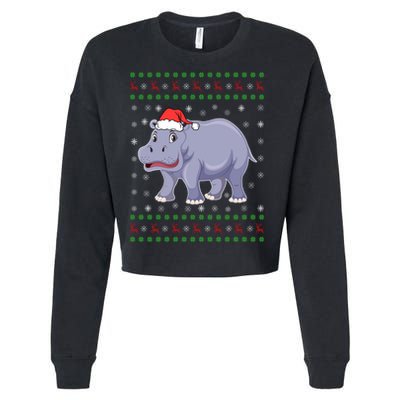 Ugly Xmas Hippo Graphic Funny Ugly Sweater Christmas Cute Gift Cropped Pullover Crew