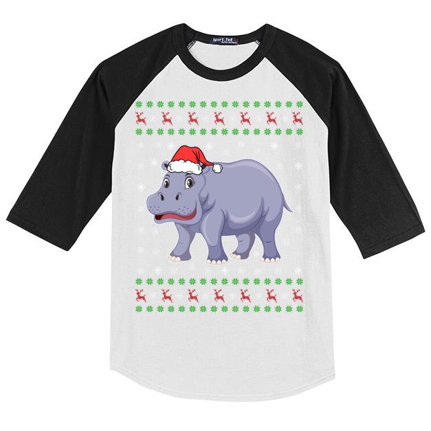 Ugly Xmas Hippo Graphic Funny Ugly Sweater Christmas Cute Gift Kids Colorblock Raglan Jersey