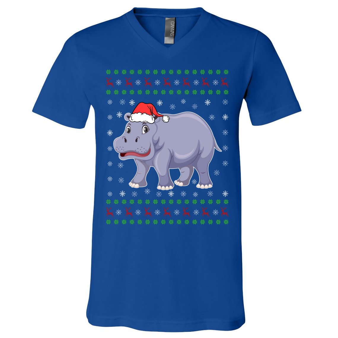 Ugly Xmas Hippo Graphic Funny Ugly Sweater Christmas Cute Gift V-Neck T-Shirt