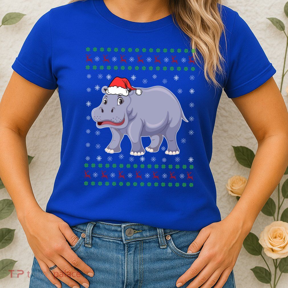 Ugly Xmas Hippo Graphic Funny Ugly Sweater Christmas Cute Gift Womens T-Shirt