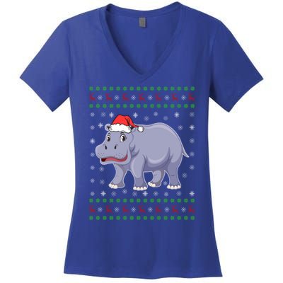 Ugly Xmas Hippo Graphic Funny Ugly Sweater Christmas Cute Gift Women's V-Neck T-Shirt