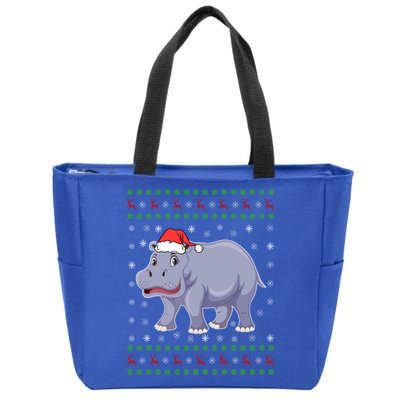 Ugly Xmas Hippo Graphic Funny Ugly Sweater Christmas Cute Gift Zip Tote Bag