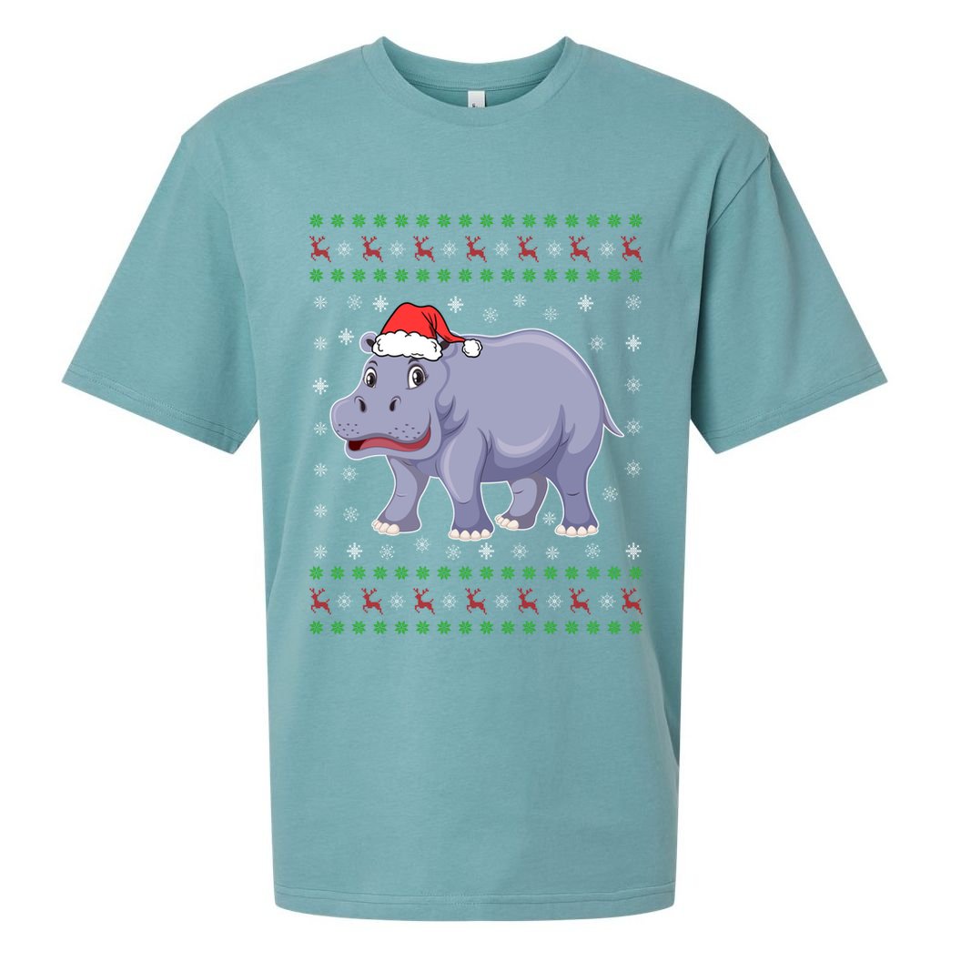 Ugly Xmas Hippo Graphic Funny Ugly Sweater Christmas Cute Gift Sueded Cloud Jersey T-Shirt