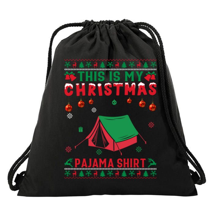 Ugly Xmas Holiday This Is My Camping Christmas Pajama Gift Drawstring Bag