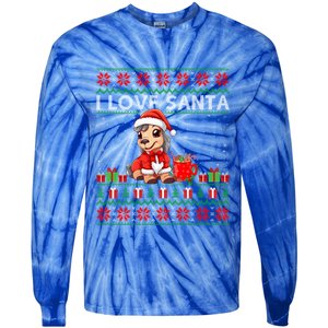 Ugly Xmas Holiday Horse I Love Santa Horse Christmas Gift Tie-Dye Long Sleeve Shirt