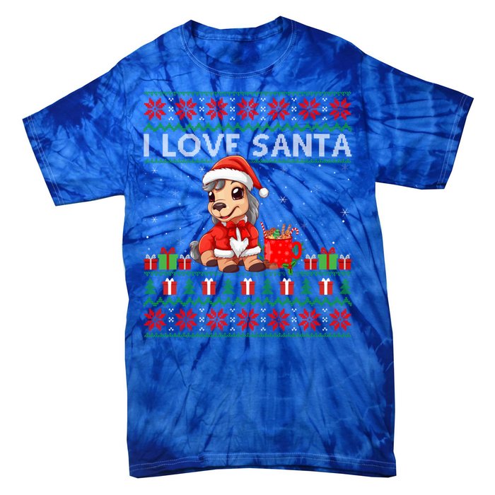 Ugly Xmas Holiday Horse I Love Santa Horse Christmas Gift Tie-Dye T-Shirt