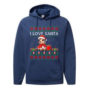 Ugly Xmas Holiday Horse I Love Santa Horse Christmas Gift Performance Fleece Hoodie