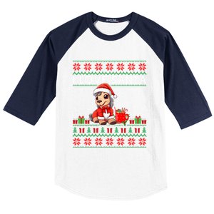 Ugly Xmas Holiday Horse I Love Santa Horse Christmas Gift Baseball Sleeve Shirt