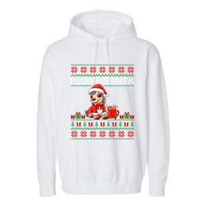 Ugly Xmas Holiday Horse I Love Santa Horse Christmas Gift Garment-Dyed Fleece Hoodie