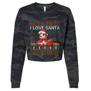 Ugly Xmas Holiday Horse I Love Santa Horse Christmas Gift Cropped Pullover Crew