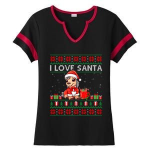 Ugly Xmas Holiday Horse I Love Santa Horse Christmas Gift Ladies Halftime Notch Neck Tee