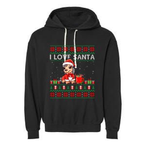 Ugly Xmas Holiday Horse I Love Santa Horse Christmas Gift Garment-Dyed Fleece Hoodie