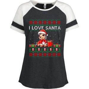 Ugly Xmas Holiday Horse I Love Santa Horse Christmas Gift Enza Ladies Jersey Colorblock Tee