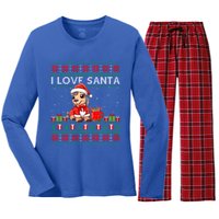 Ugly Xmas Holiday Horse I Love Santa Horse Christmas Gift Women's Long Sleeve Flannel Pajama Set 