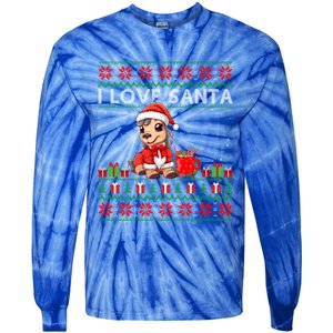 Ugly Xmas Holiday Horse I Love Santa Horse Christmas Gift Tie-Dye Long Sleeve Shirt