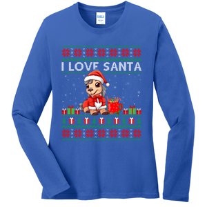 Ugly Xmas Holiday Horse I Love Santa Horse Christmas Gift Ladies Long Sleeve Shirt