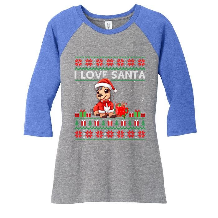 Ugly Xmas Holiday Horse I Love Santa Horse Christmas Gift Women's Tri-Blend 3/4-Sleeve Raglan Shirt