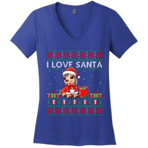 Ugly Xmas Holiday Horse I Love Santa Horse Christmas Gift Women's V-Neck T-Shirt