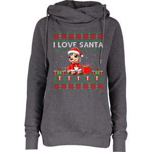 Ugly Xmas Holiday Horse I Love Santa Horse Christmas Gift Womens Funnel Neck Pullover Hood