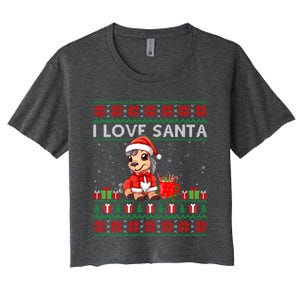 Ugly Xmas Holiday Horse I Love Santa Horse Christmas Gift Women's Crop Top Tee