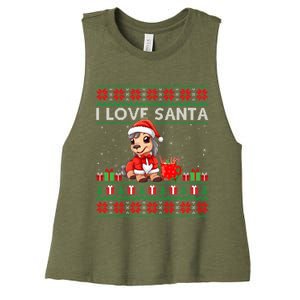 Ugly Xmas Holiday Horse I Love Santa Horse Christmas Gift Women's Racerback Cropped Tank