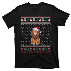 Ugly Xmas Lion Lovers Lion Wearing Santa Hat T-Shirt