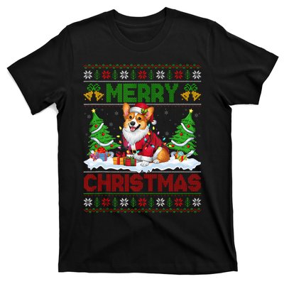 Ugly Xmas Lighting Santa Cardigan Welsh Corgi Dog Christmas Tank Top T-Shirt