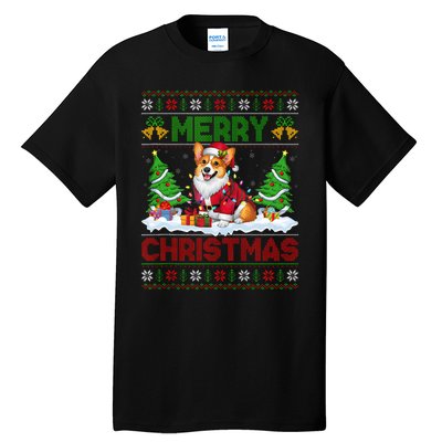 Ugly Xmas Lighting Santa Cardigan Welsh Corgi Dog Christmas Tank Top Tall T-Shirt