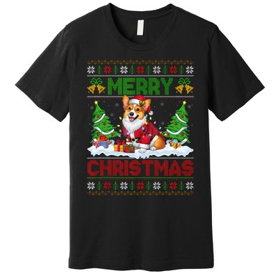 Ugly Xmas Lighting Santa Cardigan Welsh Corgi Dog Christmas Tank Top Premium T-Shirt