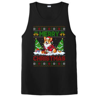 Ugly Xmas Lighting Santa Cardigan Welsh Corgi Dog Christmas Tank Top PosiCharge Competitor Tank