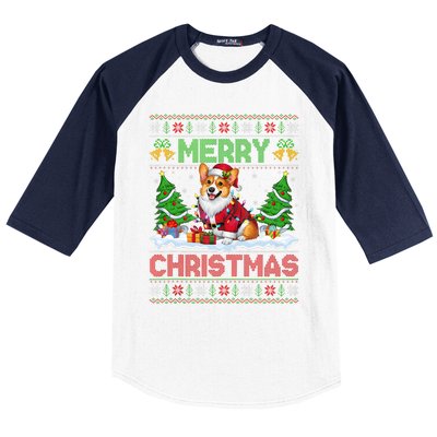 Ugly Xmas Lighting Santa Cardigan Welsh Corgi Dog Christmas Tank Top Baseball Sleeve Shirt