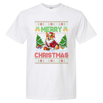 Ugly Xmas Lighting Santa Cardigan Welsh Corgi Dog Christmas Tank Top Garment-Dyed Heavyweight T-Shirt