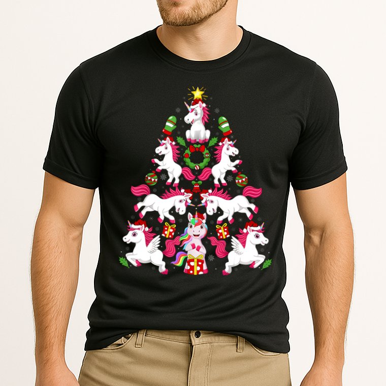 Unicorn Xmas Lighting Tree Unicorn Christmas Performance Shirt