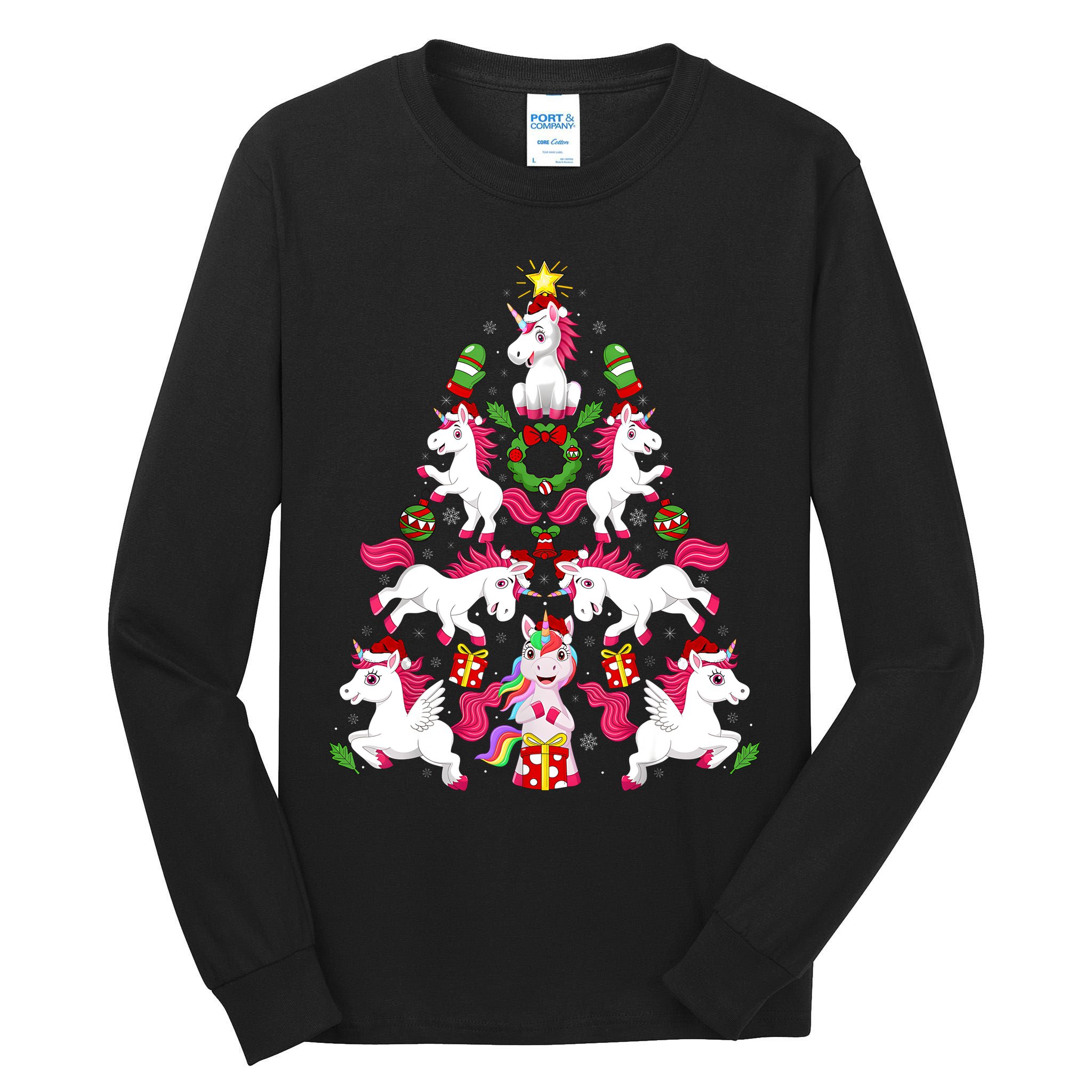 Unicorn Xmas Lighting Tree Unicorn Christmas Tall Long Sleeve T-Shirt