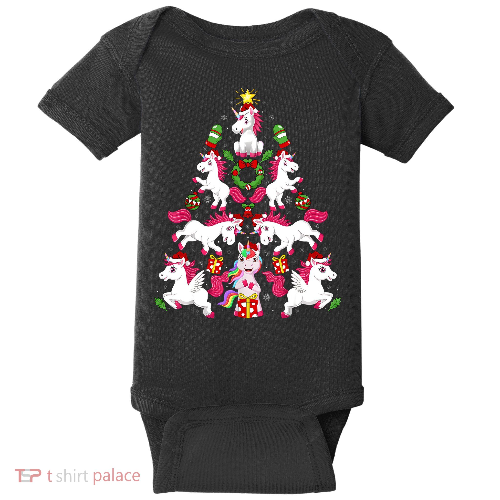 Unicorn Xmas Lighting Tree Unicorn Christmas Baby Bodysuit
